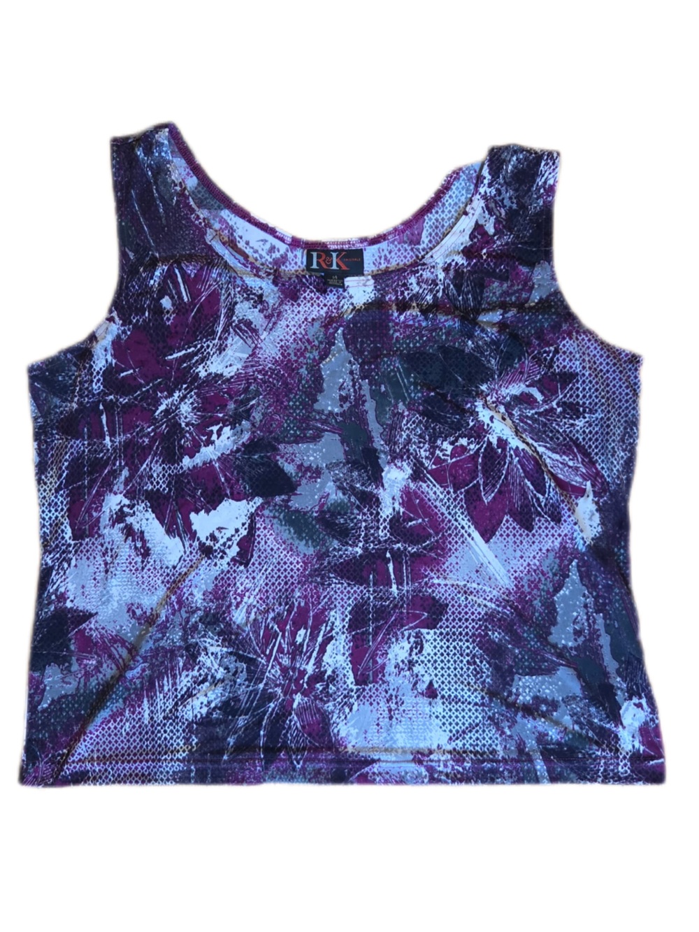 R&K Purple Floral Abstract Scoop Neck Tank
